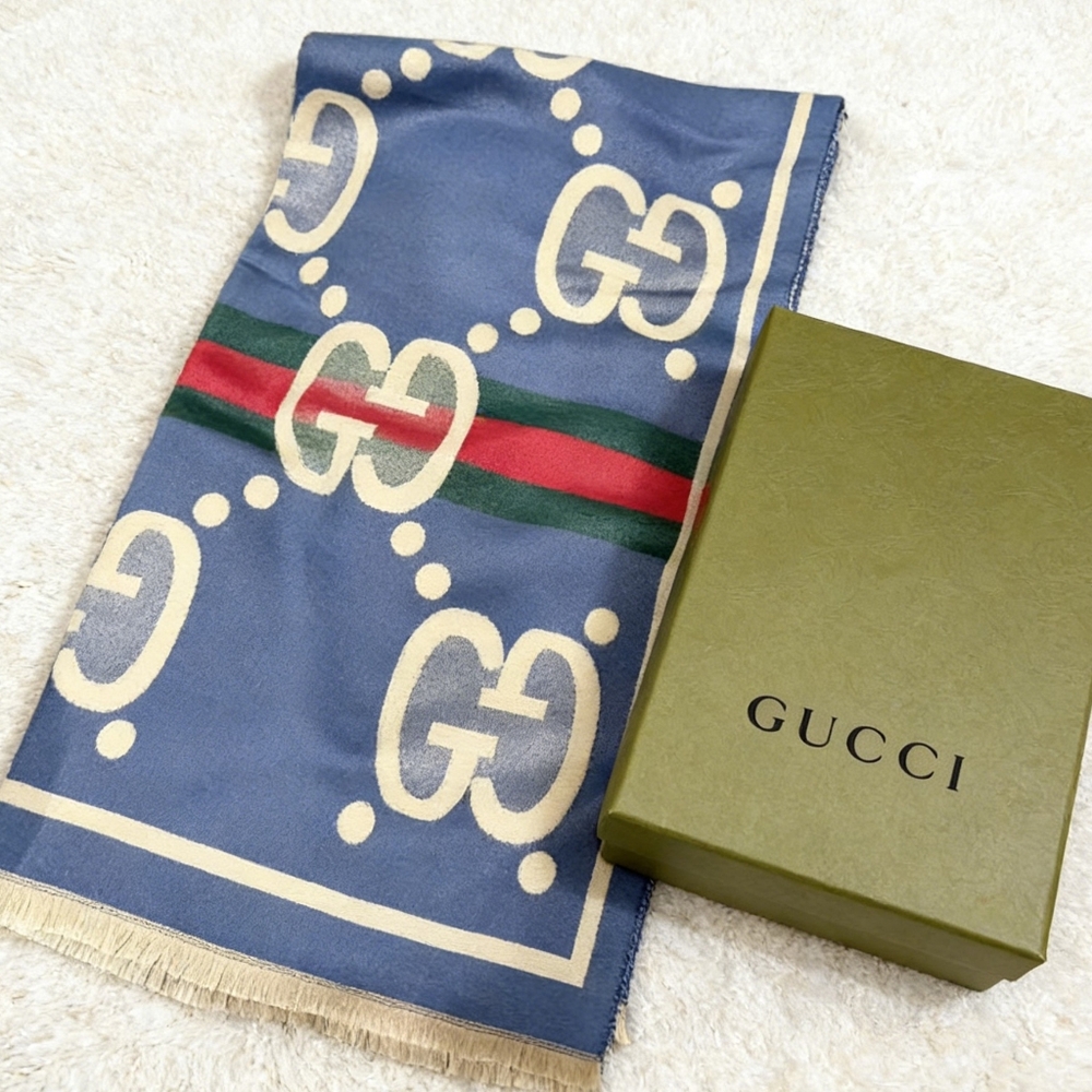 Gucci Navy Blue Jumbo GG Scarf